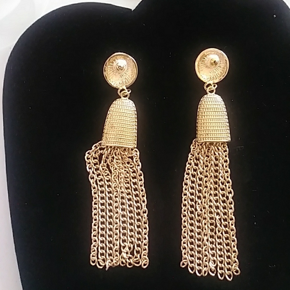 Gold Toned Tassel Earrings - Picture 3 of 4